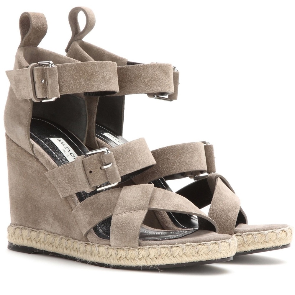 Balenciaga Suede Espadrille Wedge Sandal, Taupe